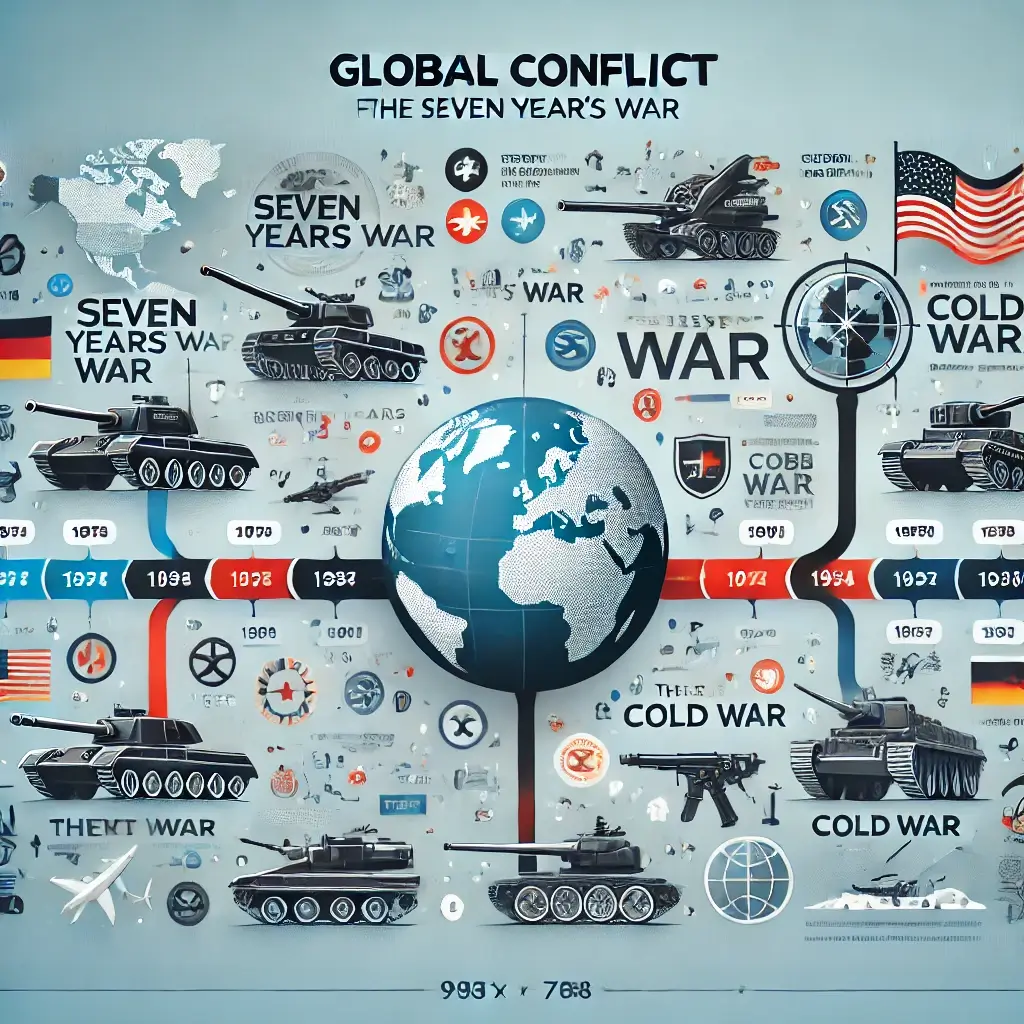 A-visually-engaging-timeline-chart-representing-global-conflicts-from-the-Seven-Years-War-to-the-Cold-War.-The-design-includes-modern-icons-such-as-c
